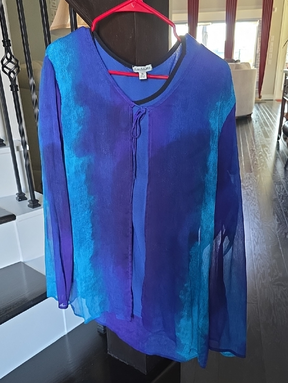 Sheer Tie-Front Tunic in Blue and Teal